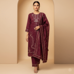 Bichitra Silk Karchupi 3 Piece Set (Maroon)