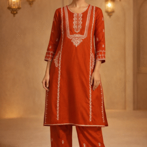 Pure Cotton Kamiz and Pant 2 Pcs Set (Burnt Orange)