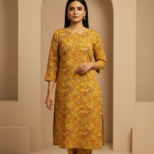 Maisha Cotton Kamiz and Pant 2 Pcs Set (Mustard)